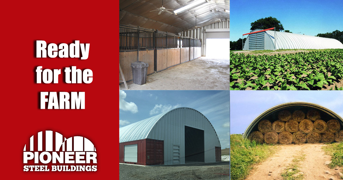 Four Pioneer Steel Buildings used for agriculture